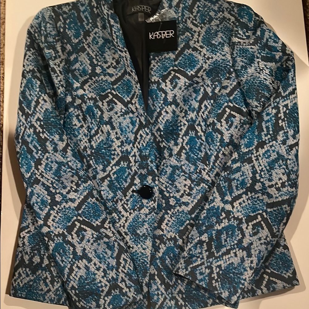 Kasper Women's Blue and Black Patterned Blazer - NWT